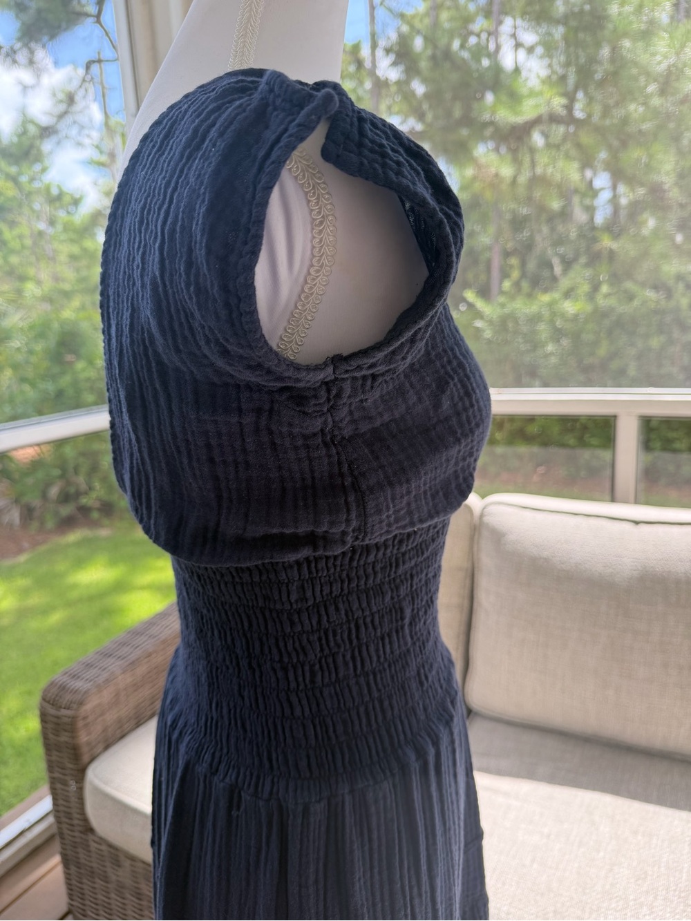 Smocked Waist Navy Maxi Dress with V-Neck - Picture 7 of 8